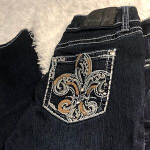 Dark denim flare jeans by Soundgirl